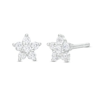 Solid Sterling Silver CZ Star Flower Studs