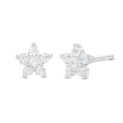 Solid Sterling Silver CZ Star Flower Studs