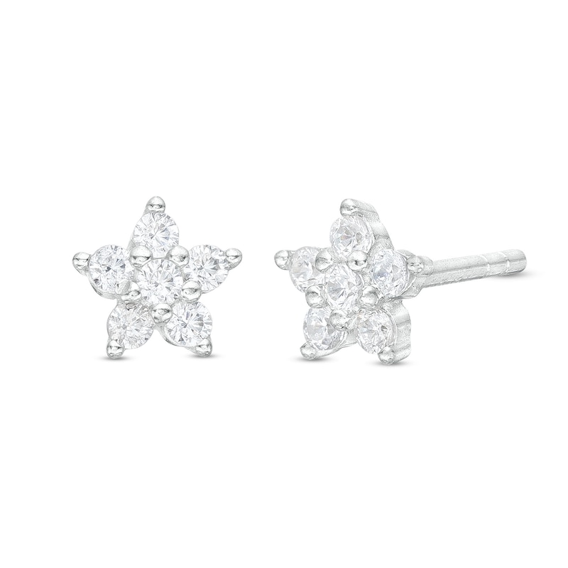 Cubic Zirconia Flower Stud Earrings in Solid Sterling Silver