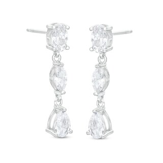 Solid Sterling Silver Multi-Shape CZ Trio Dangle Earrings