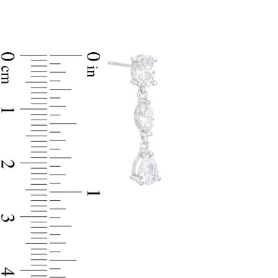Solid Sterling Silver Multi-Shape CZ Trio Dangle Earrings