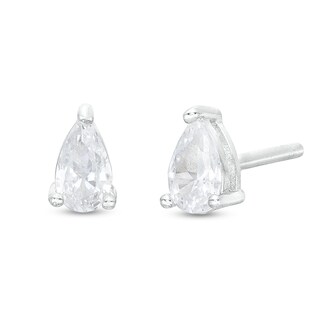 Cubic Zirconia Pear Shaped Stud Earrings in Solid Sterling Silver