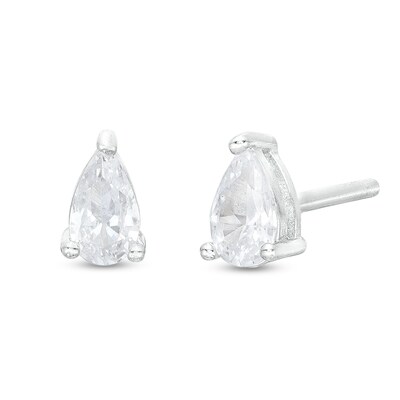Cubic Zirconia Pear Shaped Stud Earrings in Solid Sterling Silver