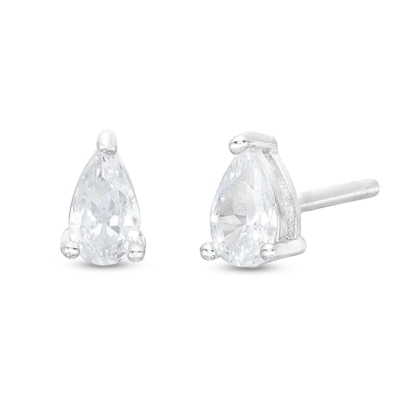 Cubic Zirconia Pear Shaped Stud Earrings in Solid Sterling Silver