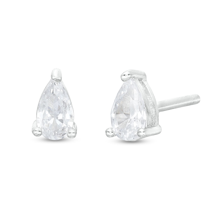 Cubic Zirconia Pear Shaped Stud Earrings in Solid Sterling Silver