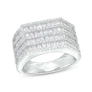 Sterling Silver CZ Multi-Layer Baguette Ring - Size 10