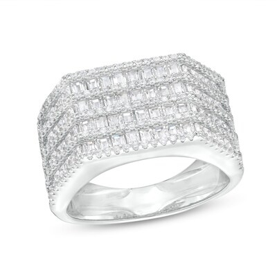 Sterling Silver CZ Multi-Layer Baguette Ring - Size 10