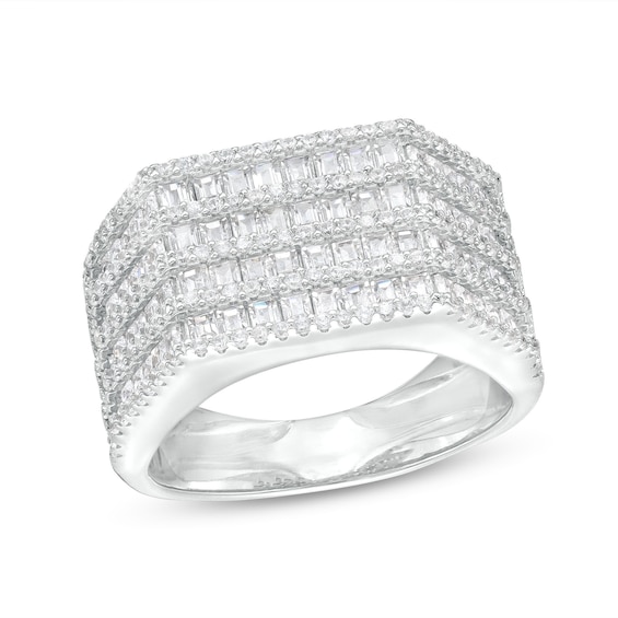 Cubic Zirconia Multi-Layer Baguette Ring in Solid Sterling Silver