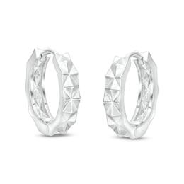 15mm Diamond-Cut Huggie Hoop Earrings in Solid Sterling Silver