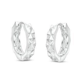 15mm Diamond-Cut Huggie Hoop Earrings in Solid Sterling Silver