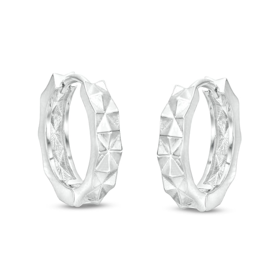 15mm Diamond-Cut Huggie Hoop Earrings in Solid Sterling Silver