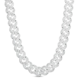 12mm Cubic Zirconia Baguette Cuban Chain Necklace in Solid Sterling Silver - 20&quot;