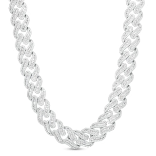 Cubic Zirconia 7mm Curb Chain Necklace in Solid Sterling Silver - 20