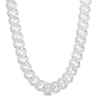 Solid Sterling Silver CZ Baguette and Round Curb Chain Link Necklace - 19.75"