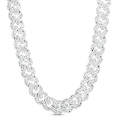 Solid Sterling Silver CZ Baguette and Round Curb Chain Link Necklace - 19.75"