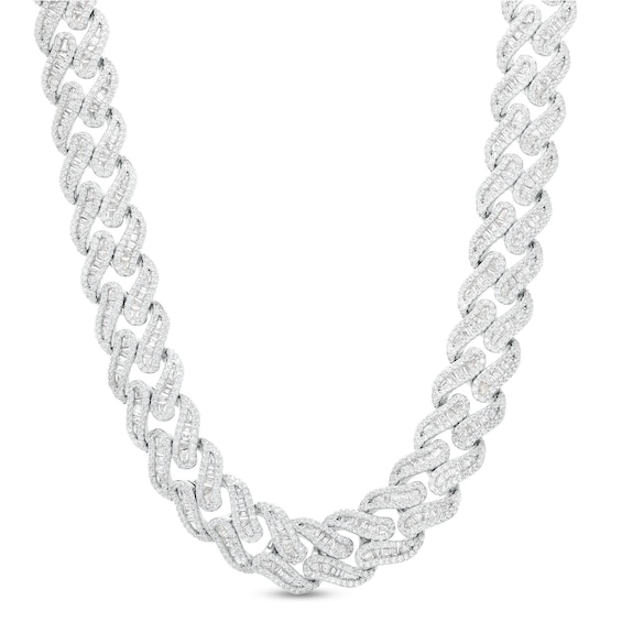 Solid Sterling Silver CZ Baguette and Round Curb Chain Link Necklace - 19.75"