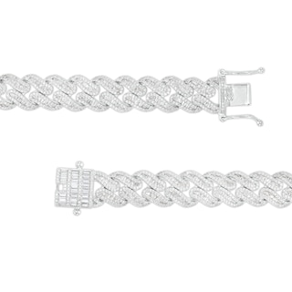 Solid Sterling Silver CZ Baguette and Round Curb Chain Link Necklace - 19.75"