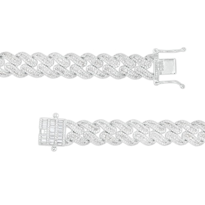 Solid Sterling Silver CZ Baguette and Round Curb Chain Link Necklace - 19.75"