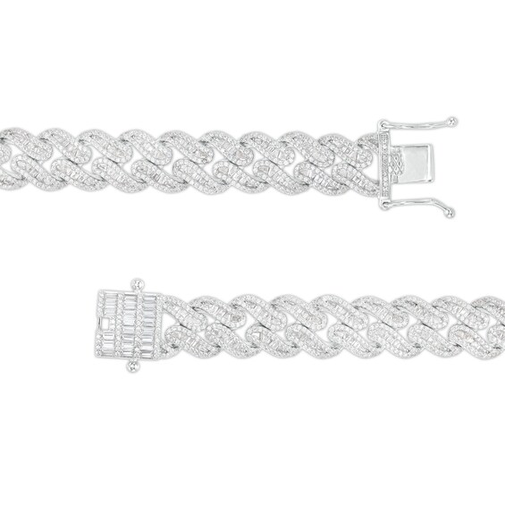 Solid Sterling Silver CZ Baguette and Round Curb Chain Link Necklace - 19.75"