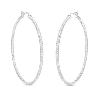 Cubic Zirconia 45mm Round Hinged Hoop Earrings in Solid Sterling Silver