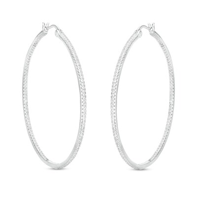 Cubic Zirconia 45mm Round Hinged Hoop Earrings in Solid Sterling Silver