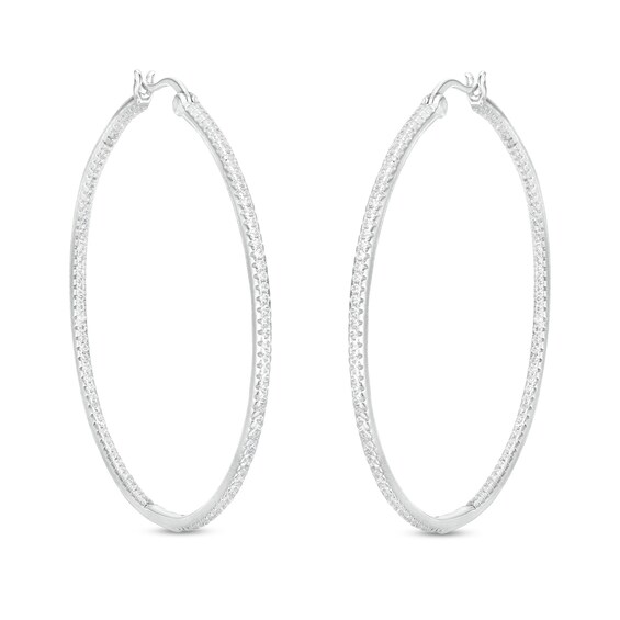 Cubic Zirconia 45mm Round Hinged Hoop Earrings in Solid Sterling Silver