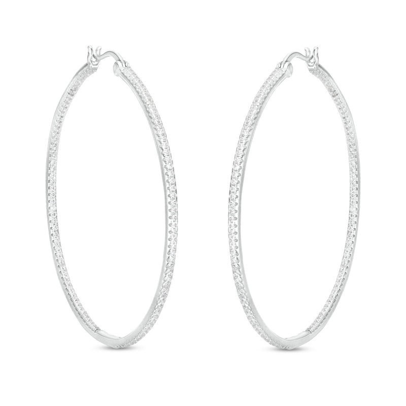 Cubic Zirconia 45mm Round Hinged Hoop Earrings in Solid Sterling Silver