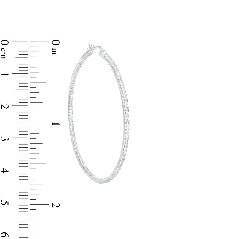 Main Image 2 of Cubic Zirconia 45mm Round Hinged Hoop Earrings in Solid Sterling Silver