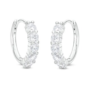 Cubic Zirconia Round Five Row Huggie Hoop Earrings in Solid Sterling Silver