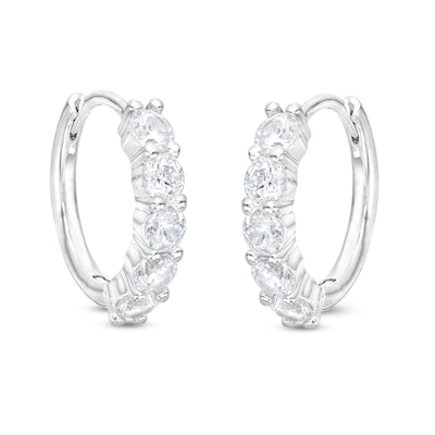 Cubic Zirconia Round Five Row Huggie Hoop Earrings in Solid Sterling Silver