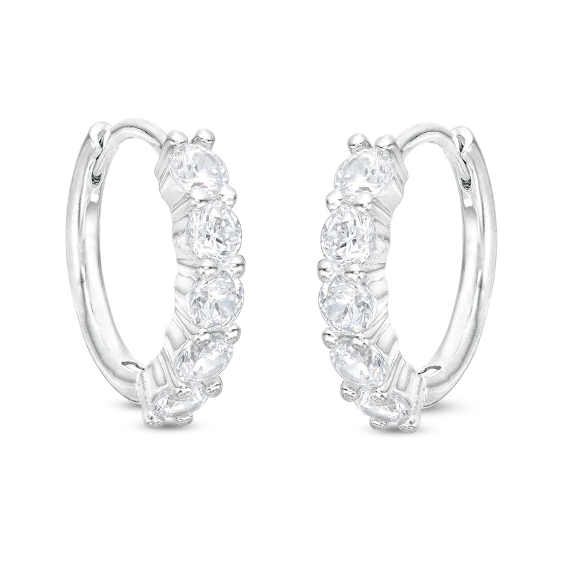 Cubic Zirconia Round Five Row Huggie Hoop Earrings in Solid Sterling Silver