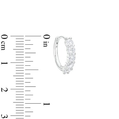 Cubic Zirconia Round Five Row Huggie Hoop Earrings in Solid Sterling Silver