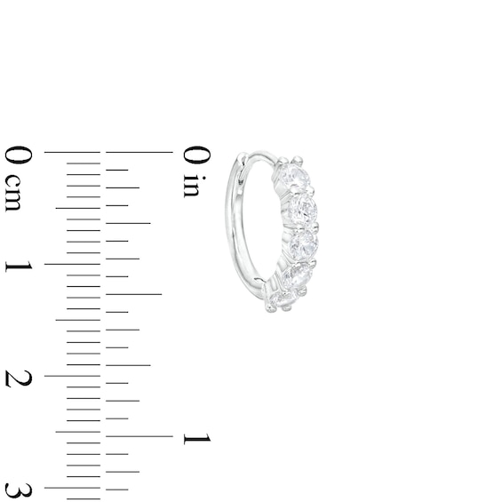Cubic Zirconia Round Five Row Huggie Hoop Earrings in Solid Sterling Silver
