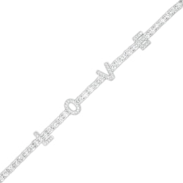 Cubic Zirconia Love Tennis Bracelet in Solid Sterling Silver - 7.25&quot;
