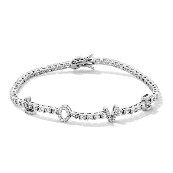 Cubic Zirconia Love Tennis Bracelet in Solid Sterling Silver - 7.25"