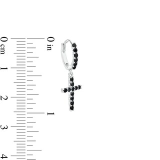 Black Cubic Zirconia Cross Huggie Hoop Earrings in Solid Sterling Silver 