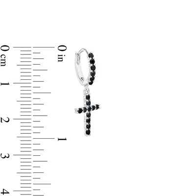 Black Cubic Zirconia Cross Huggie Hoop Earrings in Solid Sterling Silver 