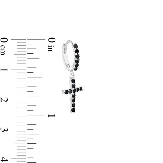 Black Cubic Zirconia Cross Huggie Hoop Earrings in Solid Sterling Silver 