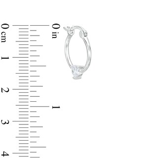 Solid Sterling Silver 4mm CZ Heart Station Hoop Earrings
