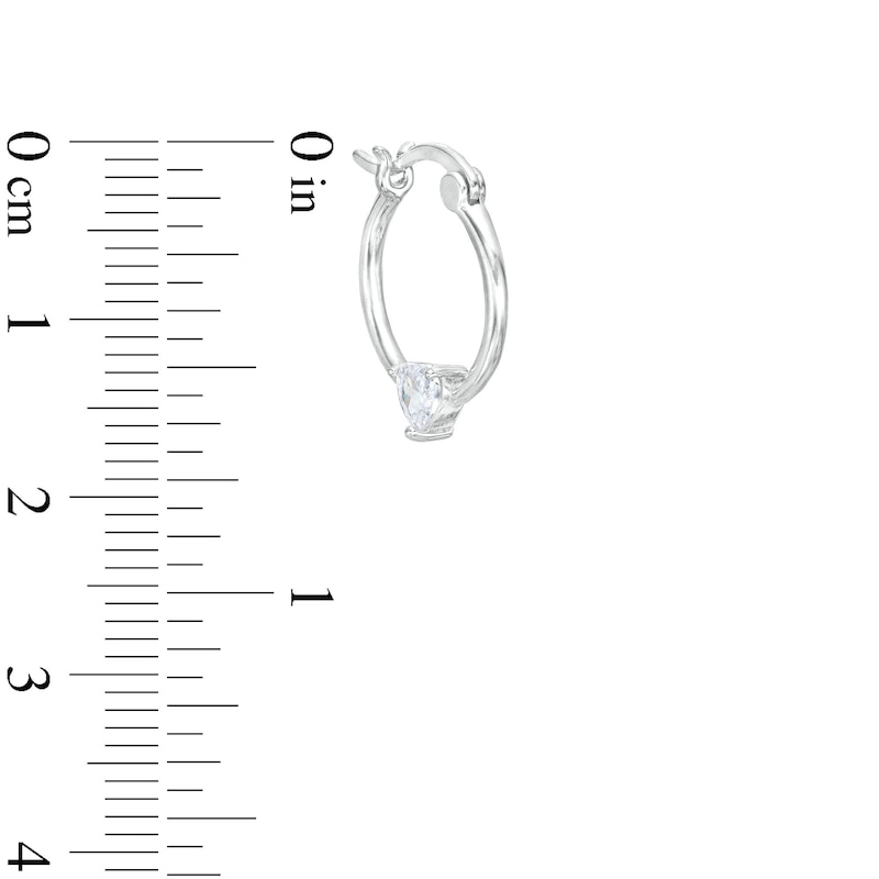 Cubic Zirconia 18mm Heart Station Hoop Earring Solid Sterling Silver