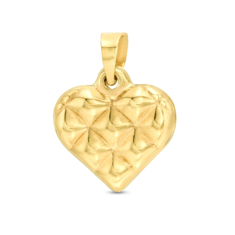 Quilted Heart Necklace Charm in 10K Hollow Gold