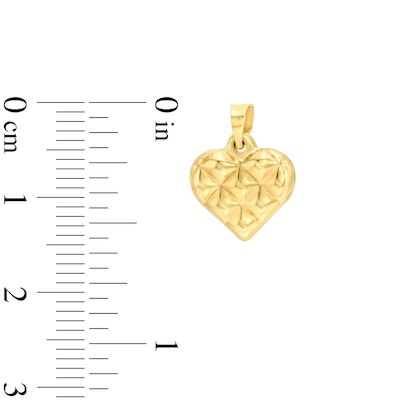 Quilted Heart Necklace Charm in 10K Hollow Gold