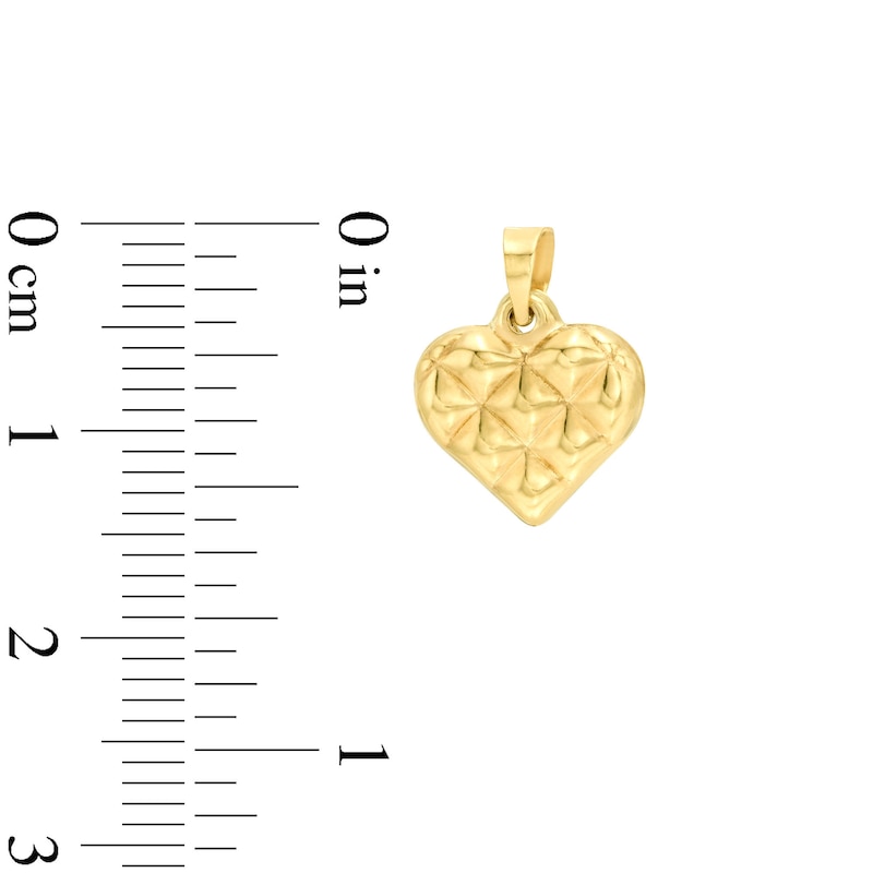 Quilted Heart Necklace Charm in 10K Hollow Gold