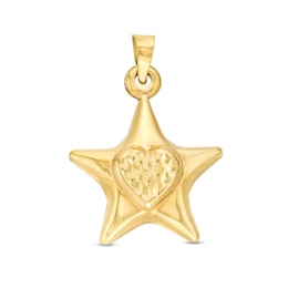 Puffed Star and Heart Necklace Charm in 10K Hollow Gold