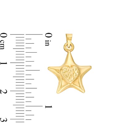 Puffed Star and Heart Necklace Charm in 10K Hollow Gold