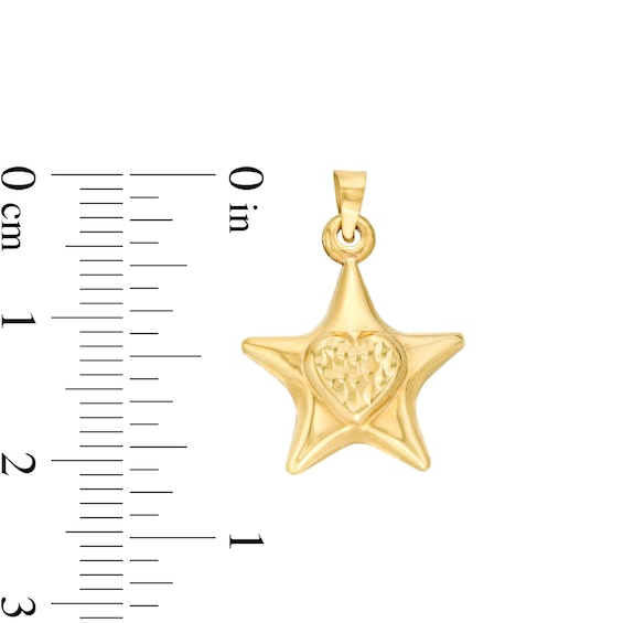 Puffed Star and Heart Necklace Charm in 10K Hollow Gold