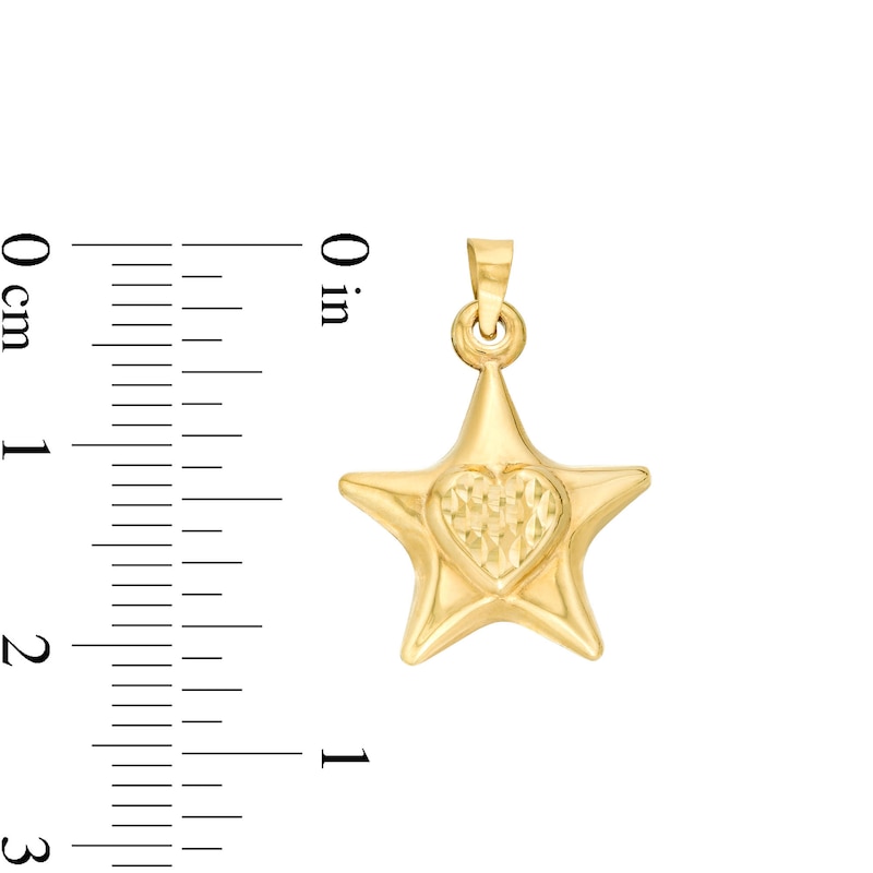 Main Image 2 of Puffed Star and Heart Necklace Charm in 10K Hollow Gold