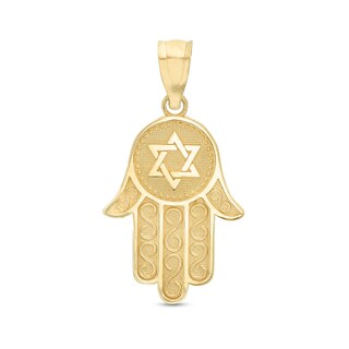 10K Gold Star of David Hamsa Necklace Charm