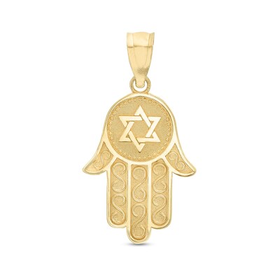 10K Gold Star of David Hamsa Necklace Charm