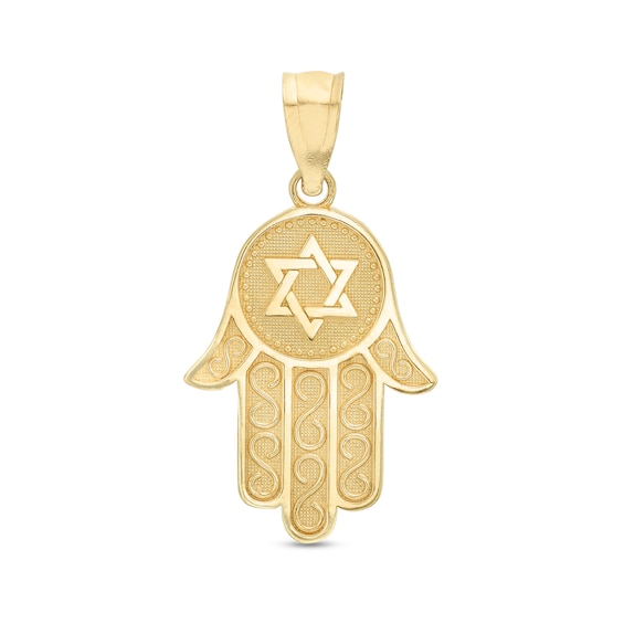 Star of David Hamsa Necklace Charm in 10K Gold